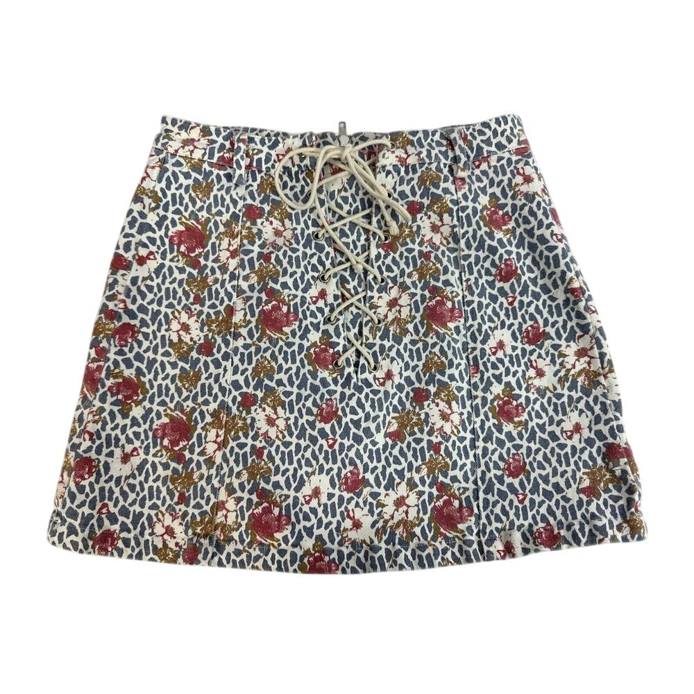 Umgee Floral Tie Front High Waisted Skirt size Large